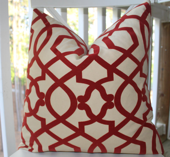 red geometric trellis pillow, Motif pillow giveaway