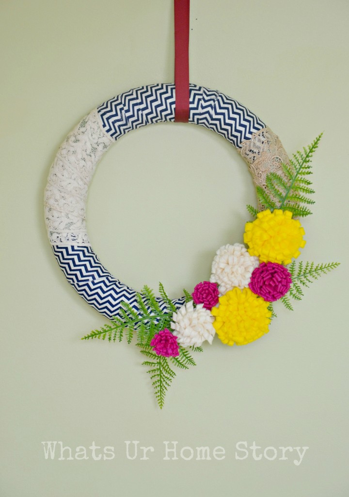 fabric scraps wreath, spring wreath, felt flower wreath