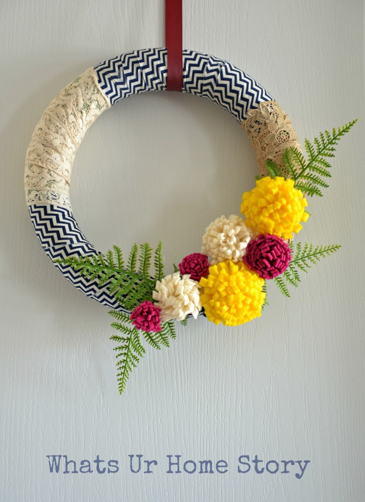 fabric scraps wreath, spring wreath, felt flower wreath