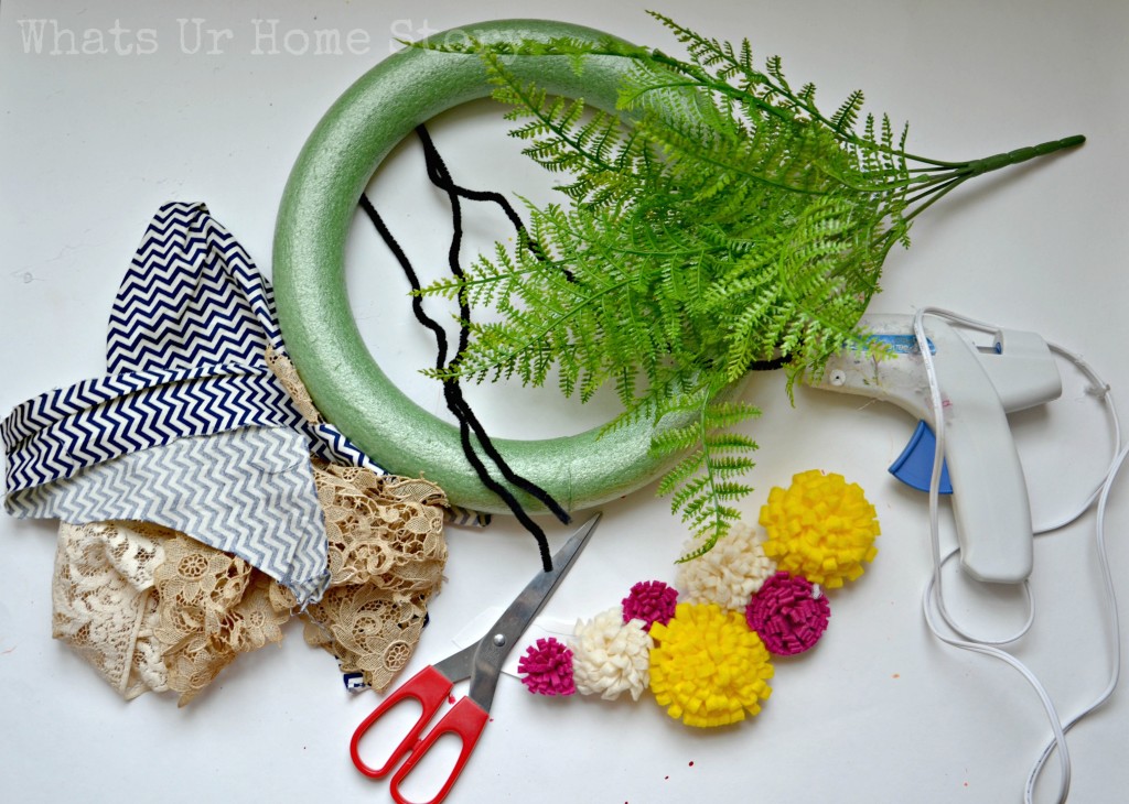 fabric scraps wreath, spring wreath, felt flower wreath